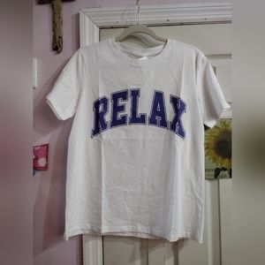 TOYOUTH white100% cotton Tee Shirt top size SMALL  oversized "RELAX"
